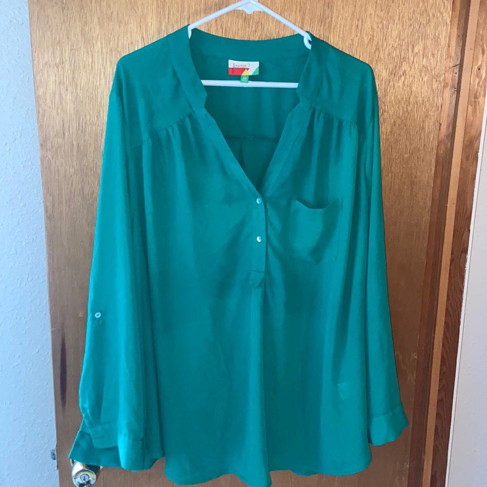 Green 4x long sleeve pullover blouse